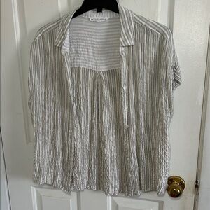 Striped Button-Up Blouse - Green and White
